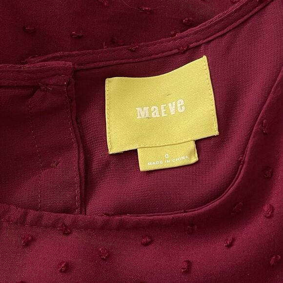 Maeve Anthropologie Emmeline Swiss Dot Blouse Size 0 Burgundy Red Boho Office - Picture 7 of 10